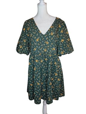 Madewell Poplin Floral Print Puff Sleeve Dress Green Size 6